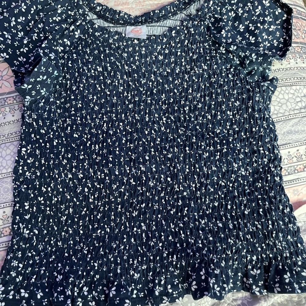 girls wonder nation navy blue and white flower shirt
